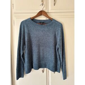 Eileen Fisher Blue Ribbed Knit Lyocell Organic Cotton Crewneck Sweater Womens S
